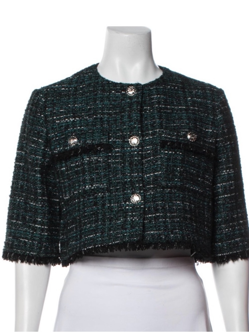 NEW Maje Teal Tweed Button Cropped Jacket 36 $415